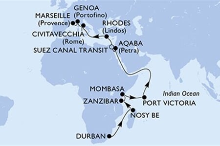 MSC SINFONIA - Jihoafrická r., Madagaskar, Tanzánie, Keňa, Seychely, ... (Durban)