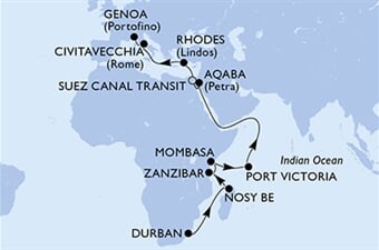 MSC Sinfonia - Jihoafrická r., Madagaskar, Tanzánie, Keňa, Seychely, ... (Durban)