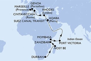 MSC Sinfonia - Jihoafrická r., Madagaskar, Tanzánie, Keňa, Seychely, ... (Durban)