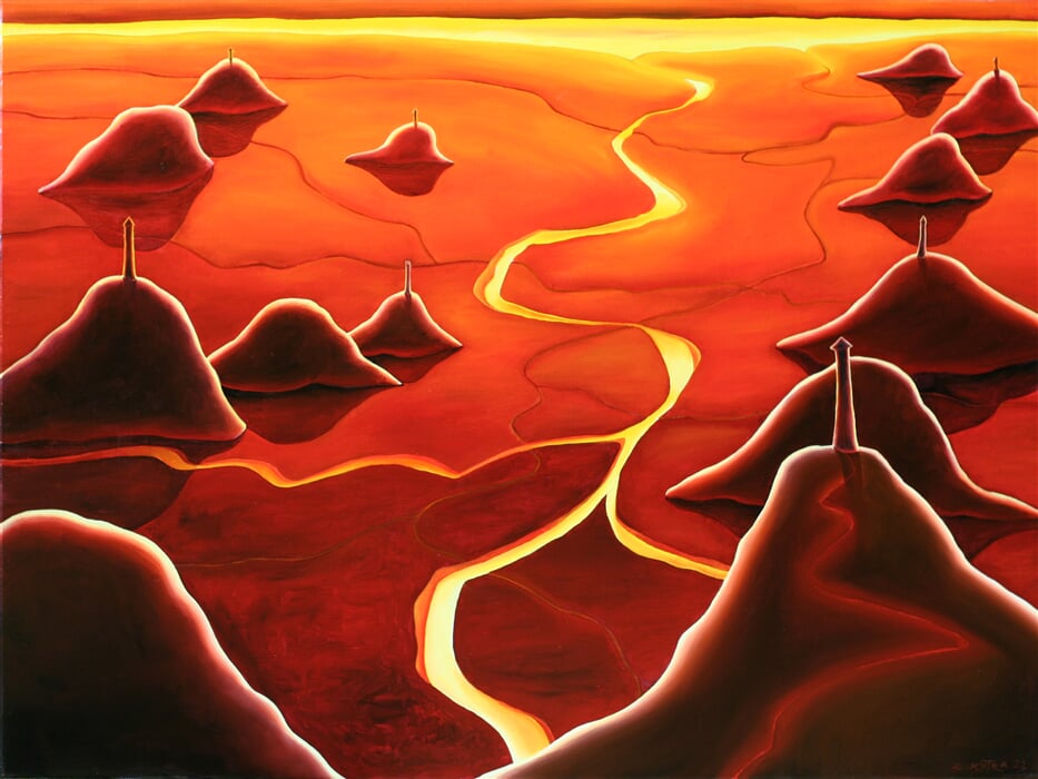 Cesty a věže 100x70cm olej 2022