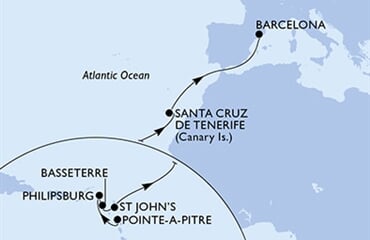 MSC World Europa - Guadeloupe, Nizozemské Antily, Sv.Kryštof a Nevis, Antigua a Barbuda, Španělsko (Pointe-a-Pitre)