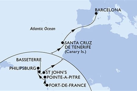 MSC World Europa - Martinik, Guadeloupe, Nizozemské Antily, Sv.Kryštof a Nevis, Antigua a Barbuda, ... (Fort-de-France)