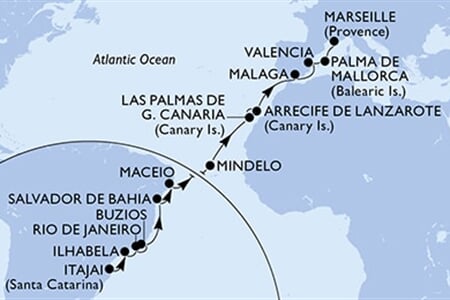 MSC Musica - Brazílie, Kapverdy, Španělsko, Francie (Itajaí)
