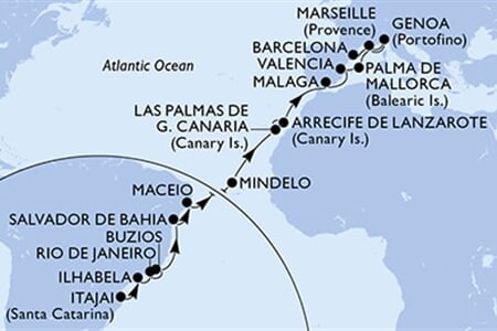 MSC Musica - Brazílie, Kapverdy, Španělsko, Francie, Itálie (Itajaí)