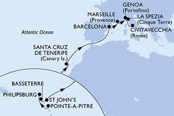 MSC WORLD EUROPA - Guadeloupe, Holland Antillák, Saint Kitts és Nevis, Antigua és Barbuda, Spanyolország, ... (a Pointe-a-Pitre-ből)