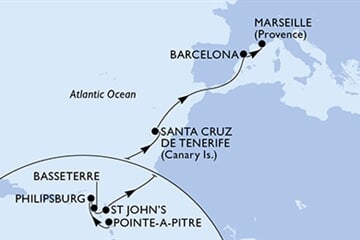 MSC WORLD EUROPA - Guadeloupe, Holland Antillák, Saint Kitts és Nevis, Antigua és Barbuda, Spanyolország, ... (a Pointe-a-Pitre-ből)