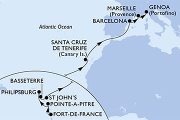 MSC World Europa - Martinik, Guadeloupe, Nizozemské Antily, Sv.Kryštof a Nevis, Antigua a Barbuda, ... (Fort-de-France)