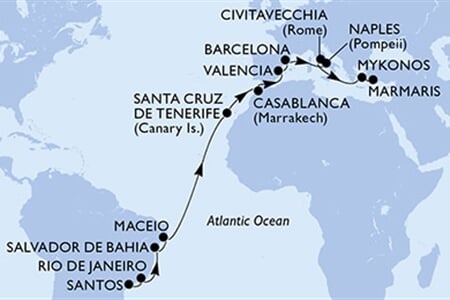 MSC DIVINA - Brazílie, Španělsko, Maroko, Itálie, Řecko, ... (Santos)