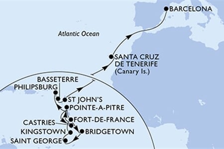 MSC WORLD EUROPA - Martinik, Guadeloupe, Sv.Lucie, Barbados, Grenada, ... (Fort-de-France)