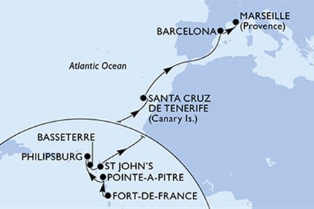 MSC WORLD EUROPA - Martinik, Guadeloupe, Nizozemské Antily, Sv.Kryštof a Nevis, Antigua a Barbuda, ... (Fort-de-France)