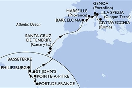 MSC WORLD EUROPA - Martinik, Guadeloupe, Nizozemské Antily, Sv.Kryštof a Nevis, Antigua a Barbuda, ... (Fort-de-France)