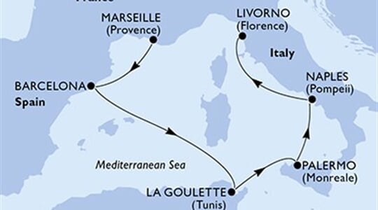 MSC Meraviglia - Francie, Španělsko, Tunisko, Itálie (z Marseille)