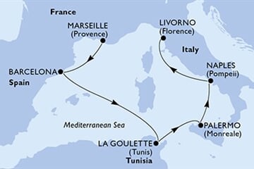 MSC MERAVIGLIA - Francie, Španělsko, Tunisko, Itálie (z Marseille)