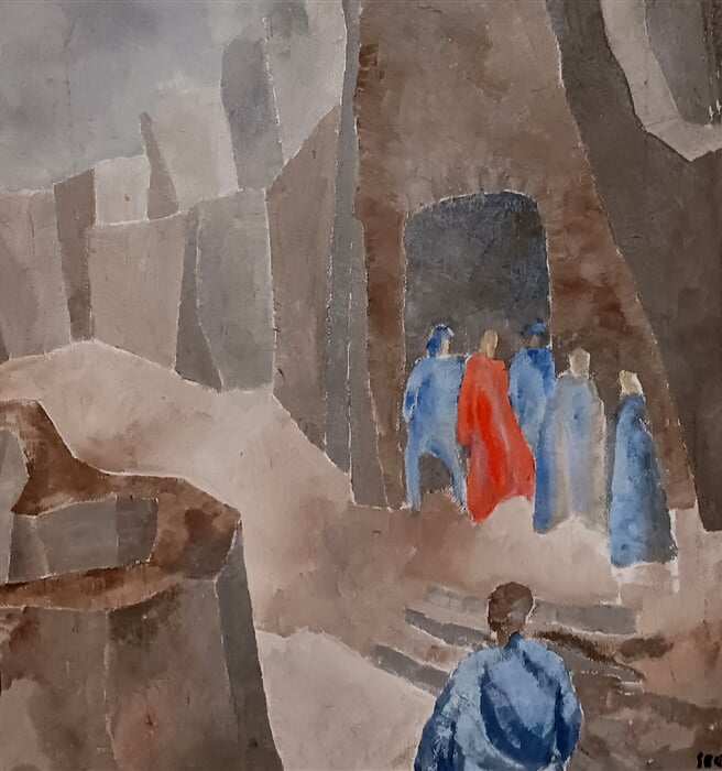 Jan Soukup – Ježíš cestou k Pilátovi, 1972, olej na sololitu