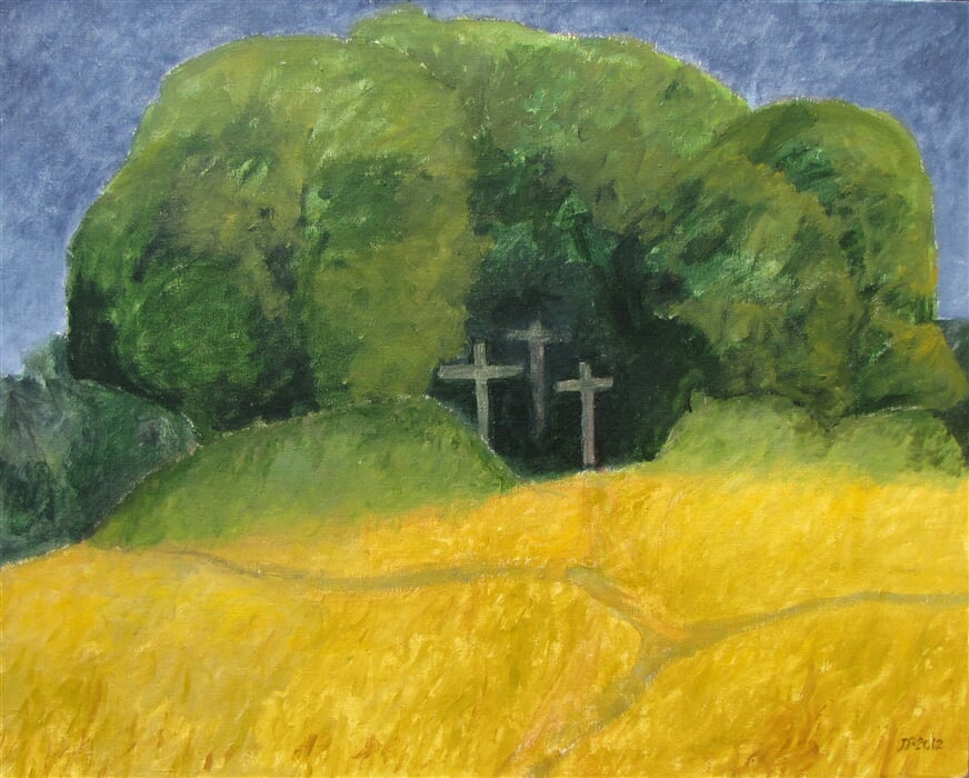 Jan Soukup – Východní Polsko, vojenský hřbitov z 1. světové války (2012, akryl na plátně)