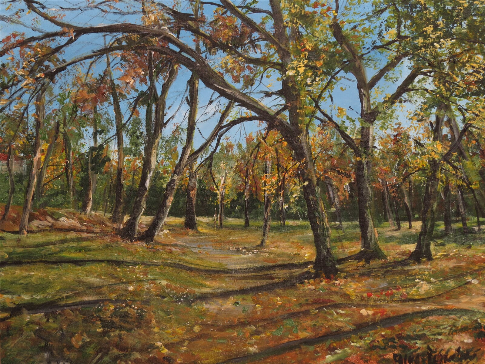 Erika Řezníčková: Podzimní alej v Hrušovanech nad Jevišovkou, 40 × 50 cm