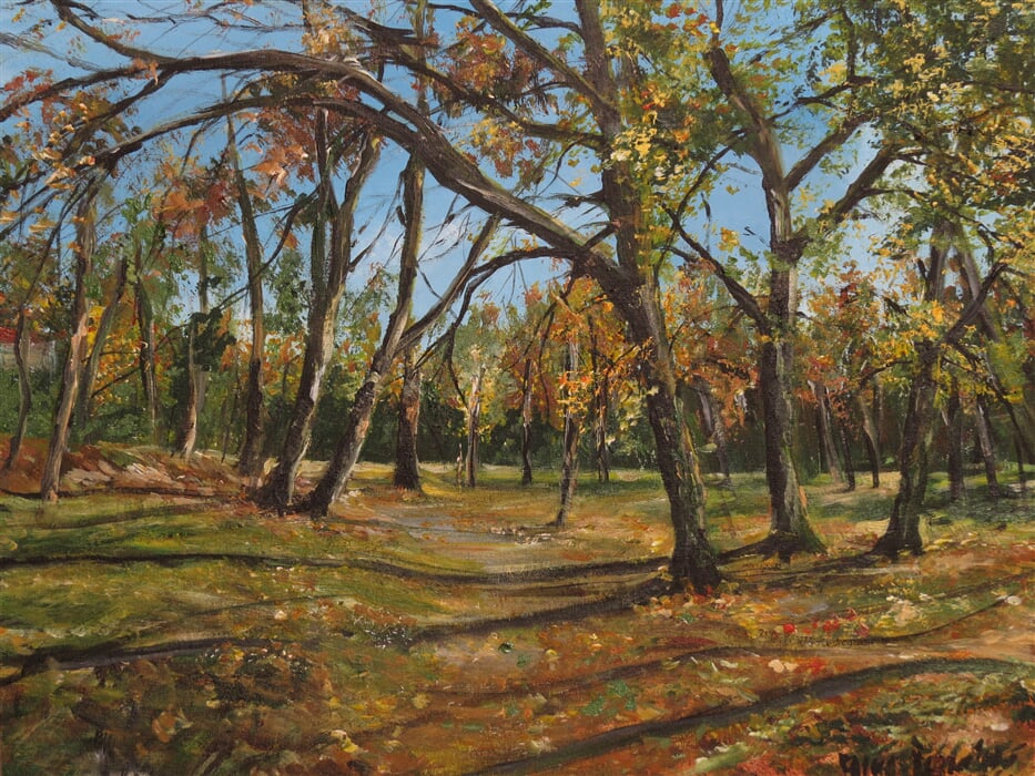 Erika Řezníčková – Podzimní alej v Hrušovanech nad Jevišovkou (50×40 cm)