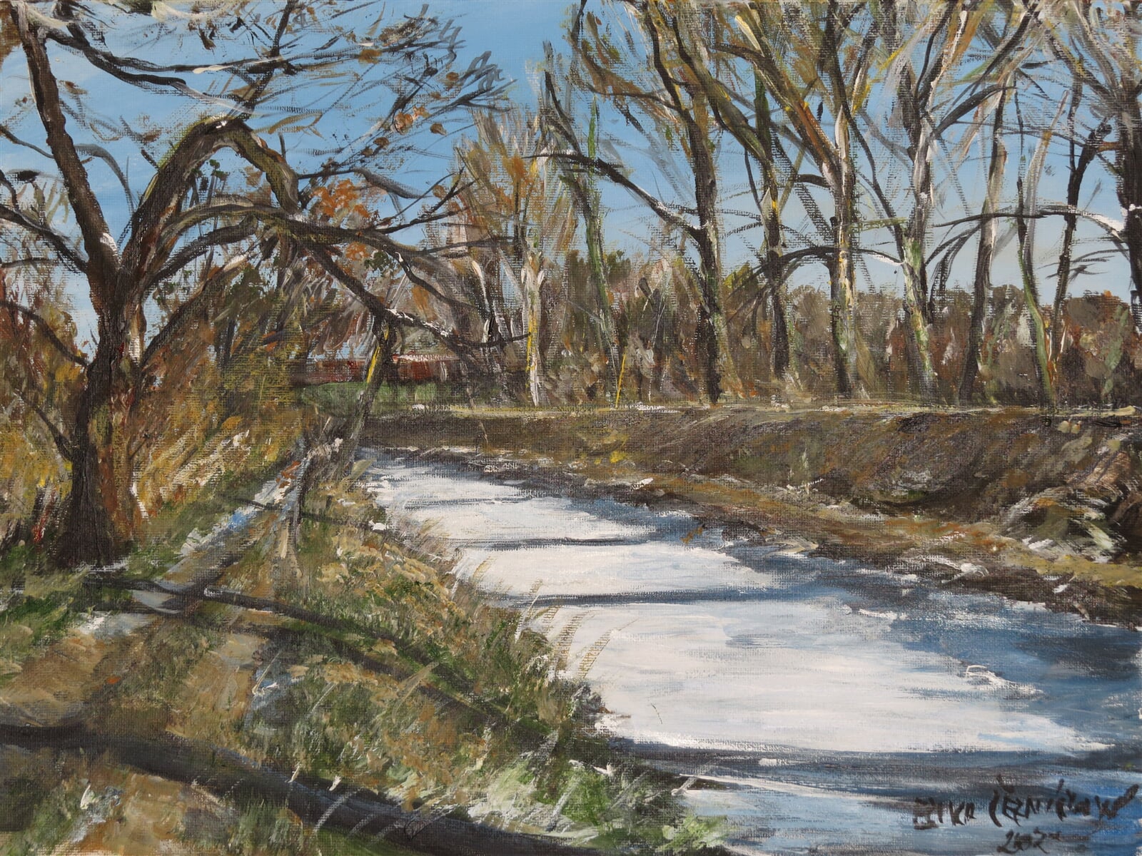 Erika Řezníčková: Cesta kolem řeky Jevišovky v zimě, 40 × 50 cm