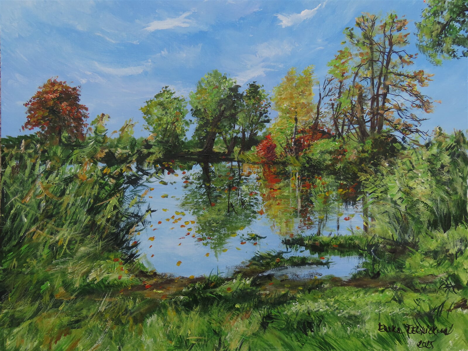 Erika Řezníčková: Cukrovarský rybník v Hrušovanech nad Jevišovkou, 40 × 50 cm