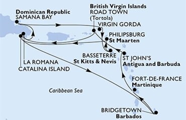 MSC Opera - Dominikán.rep., Panenské o. (britské), Sv.Kryštof a Nevis, Nizozemské Antily, Barbados, ... (z La Romana)