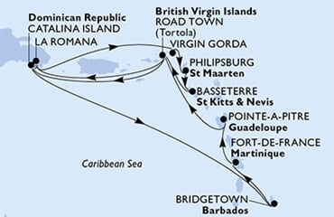 MSC Opera - Dominikán.rep., Panenské o. (britské), Nizozemské Antily, Sv.Kryštof a Nevis, Barbados, ... (z La Romana)
