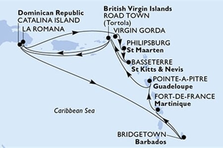 MSC OPERA - Dominikán.rep., Barbados, Martinik, Guadeloupe, Panenské o. (britské), ... (z La Romana)