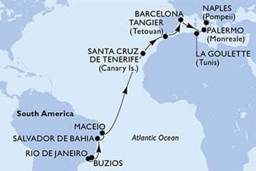 MSC Virtuosa - Brazílie, Španělsko, Maroko, Tunisko, Itálie (z Rio de Janeira)