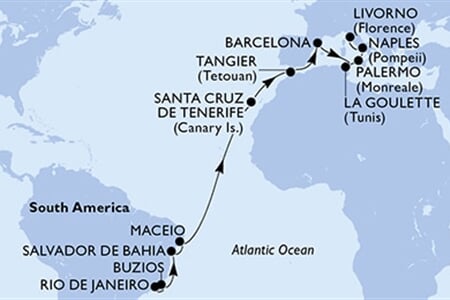 MSC VIRTUOSA - Brazílie, Španělsko, Maroko, Tunisko, Itálie (z Rio de Janeira)