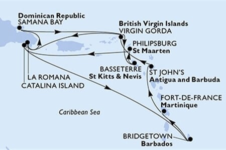 MSC Opera - Dominikán.rep., Barbados, Martinik, Antigua a Barbuda, Panenské o. (britské), ... (z La Romana)