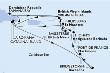 MSC OPERA - Dominikán.rep., Barbados, Martinik, Antigua a Barbuda, Panenské o. (britské), ... (z La Romana)