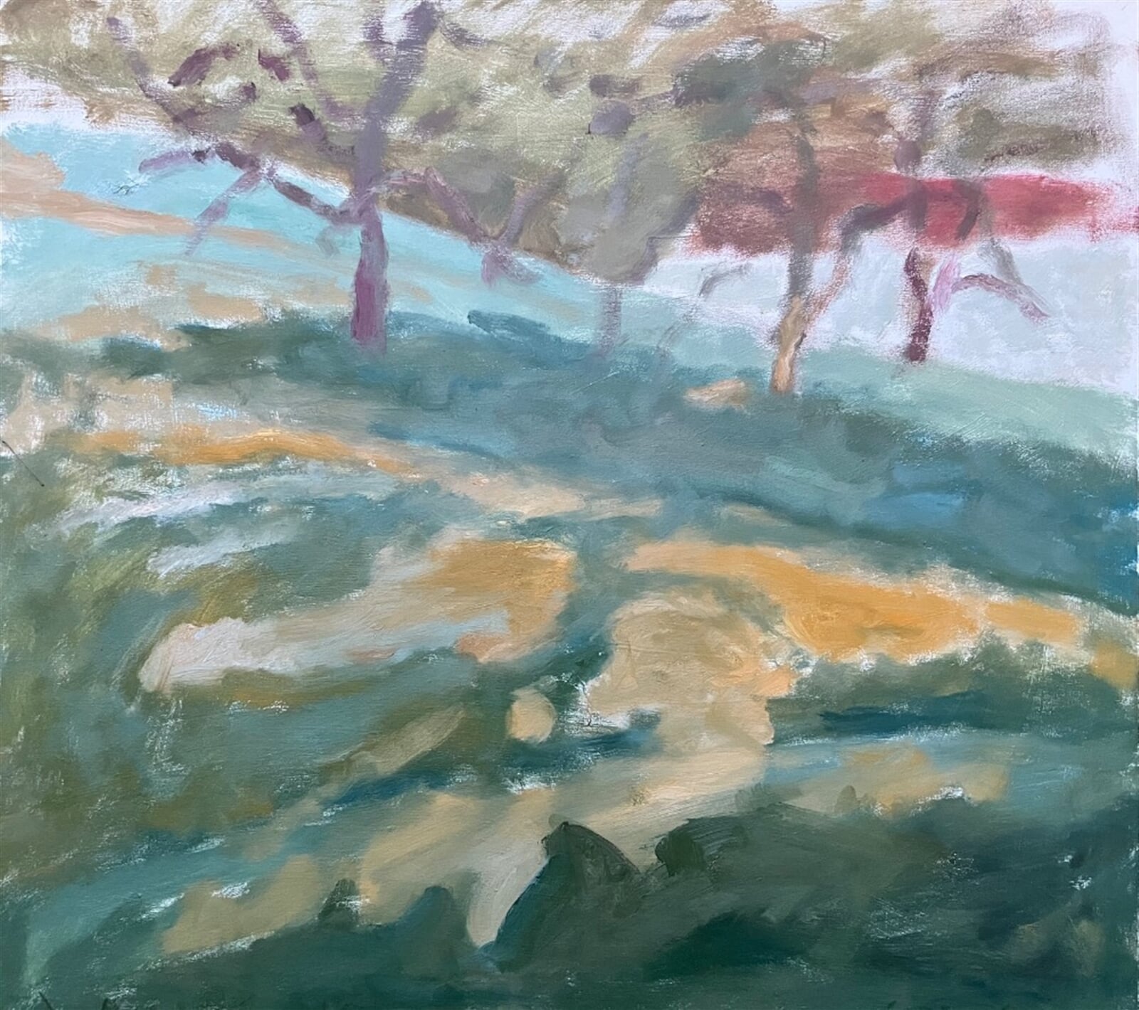 Matěj Remeš: Světlo ve večerním sadu, 90 × 100 cm