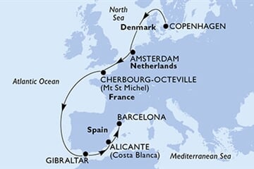 MSC EURIBIA - Dánsko, Nizozemí, Francie, Gibraltar, Španělsko (z Kodaně)