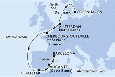 MSC EURIBIA - Dánsko, Nizozemí, Francie, Gibraltar, Španělsko (z Kodaně)