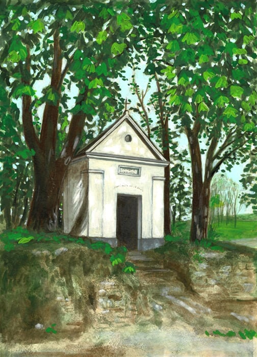 Daniela Štichová – Kaple s. Anny (akryl a čaj na papíře, A4)