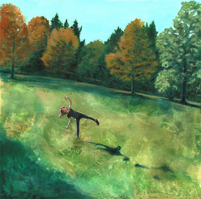 Daniela Štichová – Tanec na Čiháku (akryl na papíře, 30 × 30 cm)