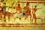 Itálie - Lazio - Tarquinia, Hrobka 5513, detail hodovní scény, muži leží a ženy za nimi stojí, památka UNESCO