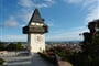 Rakousko - Štýrsko - Štýrský Hradec (Graz), Uhrturm (Hodinová věž), symbol města, 1560, původně pouze hodinová ručička, později přidaná minutová ručička menší