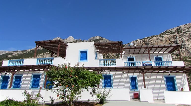 Studia Blue Horizon - Karpathos: fotografie vybavení exteriérů a interiérů ubytování.