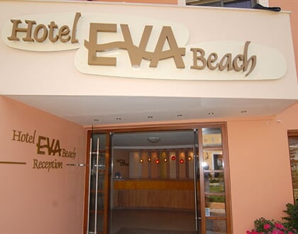 Hotel Eva Beach: fotografie vybavení exteriérů a interiérů ubytování.